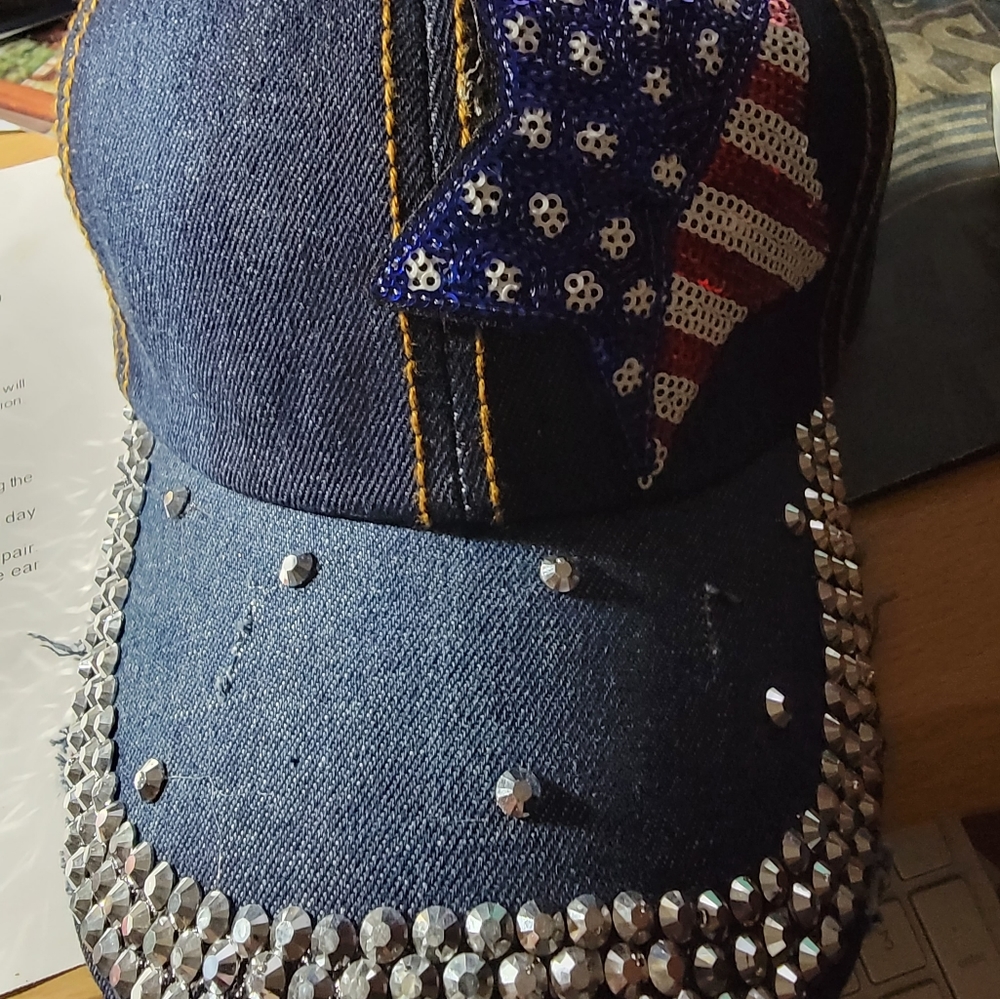 New Blue Jean red white and blue star adjustable baseball cap